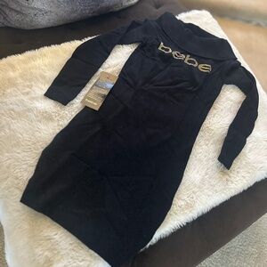 Bebe Off Shoulder, Gold Studded, Sweater Dress